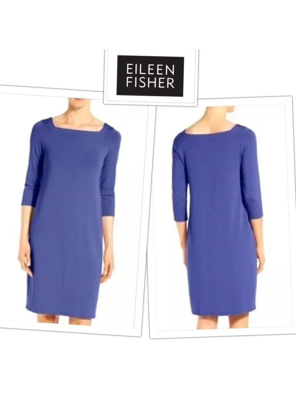 Eileen Fisher Delphina Periwinkle Square Neck Buttery Soft Viscose Dress size M
